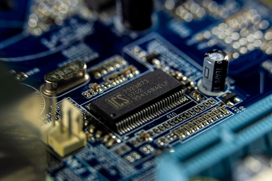 Microprocessor on a blue motherboard